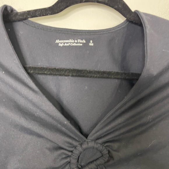 Abercrombie & Fitch Knotted Front Long Sleeve Plunge Bodysuit Sz S In Black - Picture 4 of 7